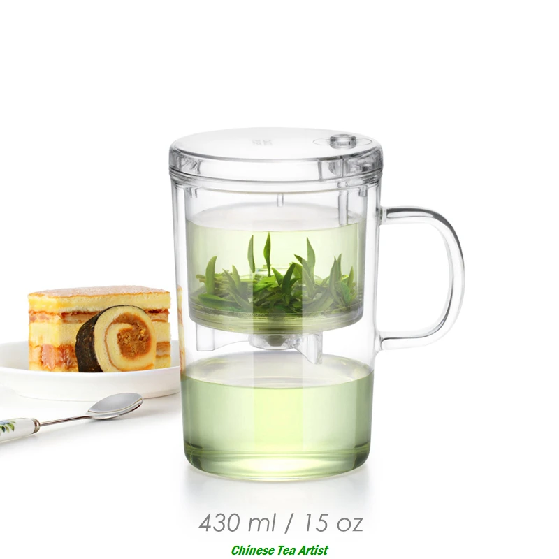Hand Blown Heat Resistant Tea Cups with Lid and Infuser 430ml Travel Tea Set Convenient Tea