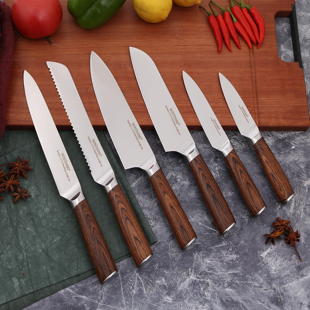 Нож Mokithand Santoku, 7 дюймов, японские кухонные ножи, Германия, 1,4116 сталь, Профессиональный кухонный нож для овощей, мяса, шеф-повара