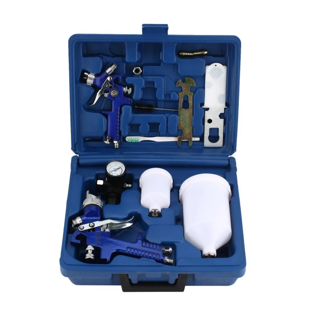 

HVLP Auto Spray Paint Air Gravity Feed Spray Gun Kit W/2 Car Primer With 0.8MM 1.4MM Nozzles Full Complete Car Parts Set HOT