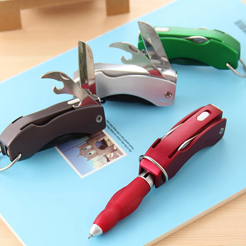 

Student Creative Ballpoint Pen Multifunction Tool Bottle Opener Ballpoint Pen With Knife LED Light Novelty Item Office Supplies