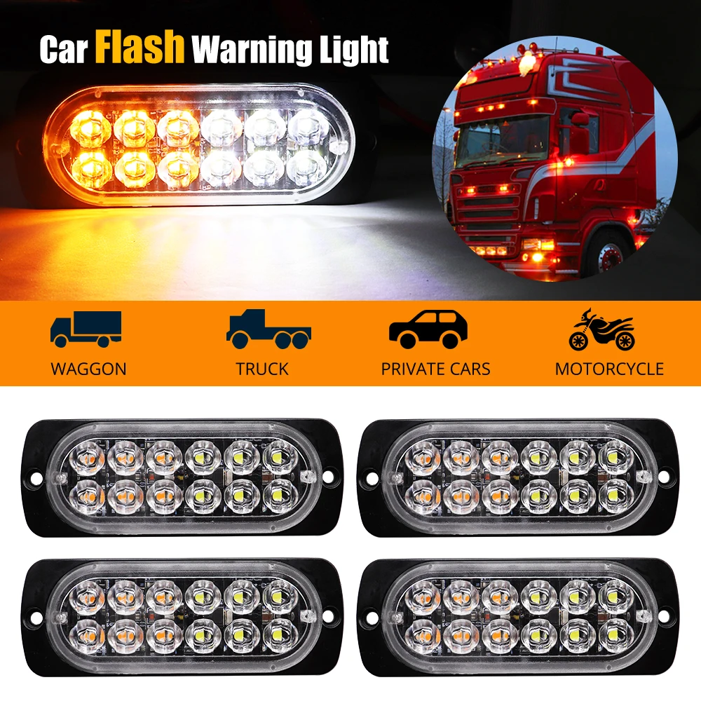 

LED Strobe Warning Light Grille Flashing Breakdown Emergency Light Motorcycle Car Truck Side Lamp Traffic Signal Light 12V 24V