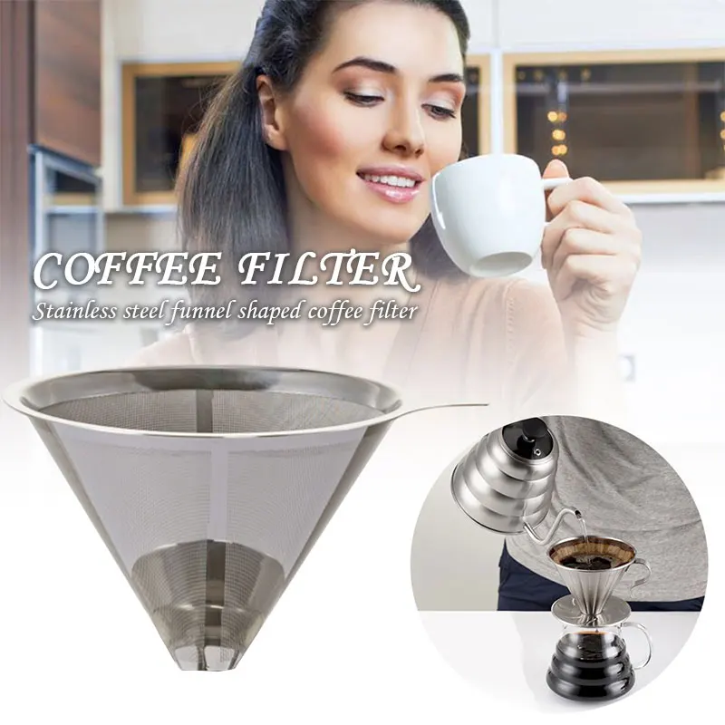 Reusable Stainless Steel Coffee Filter Pour Metal Mesh Basket Tool