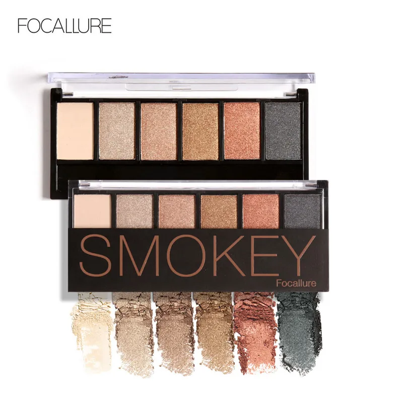 

FOCALLURE HOT 6 Colors Eyeshadow Palette Glamorous Smokey Color Eye Shadow Shimmer Glitter Smooth Creamy Powder Makeup EyeShadow