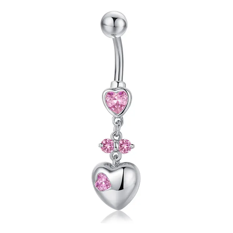 Hot Statement Hollow Double Heart Gold Surgical Steel Piercing Body Jewelry Sexy Crystal Zircon Pendant Belly Button Rings - Окраска металла: P0323BF