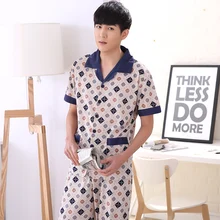 Модные летние мужские пижамы Домашняя одежда с коротким рукавом Длинные штаны пижамы мужские хлопковые вязаные пижамы для сна M-4XL Размер