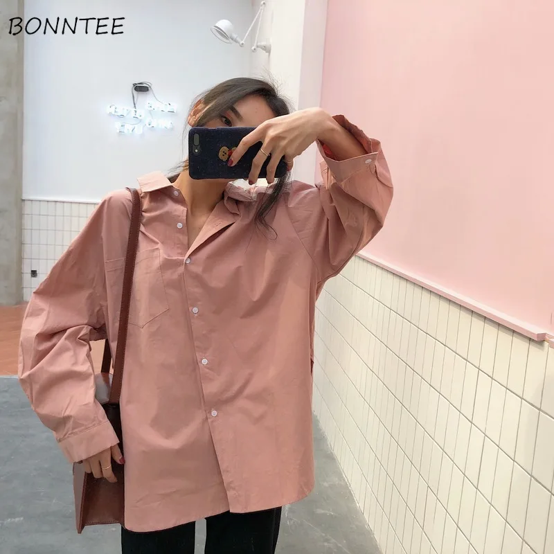 

Shirts Women 2019 Trendy All-match Student Single Breasted Top Womens Casual Loose Long Sleeve Shirt Korean Style Elegant Blouse
