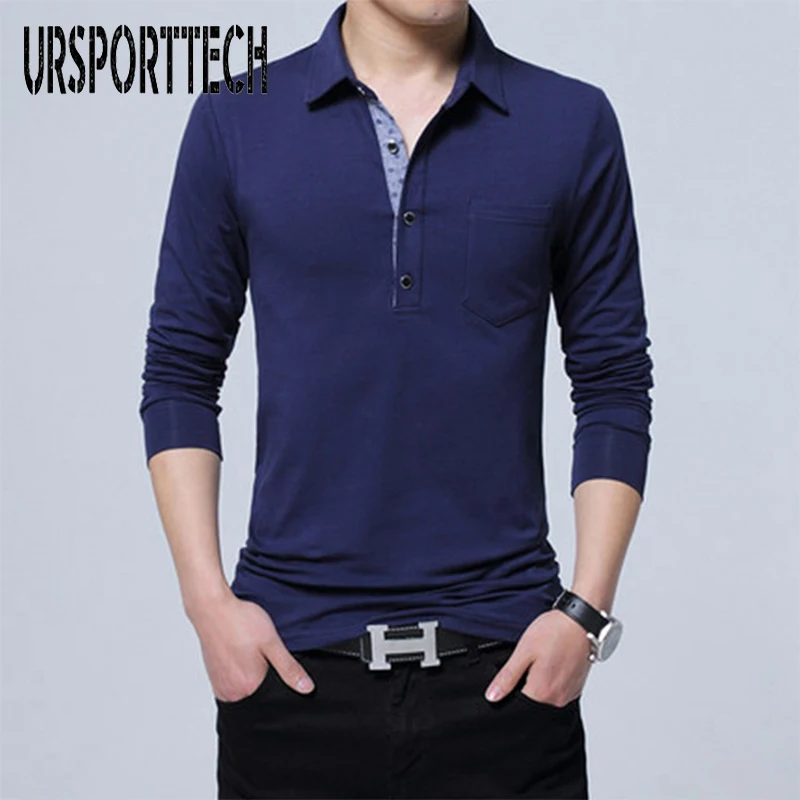 

Mens Polo Shirt Brand New 2019 Spring Autumn Male Long Sleeve Fashion Casual Slim Pocket Polos Men Jerseys Plus Size M-5XL
