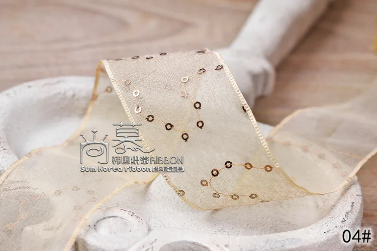 100yards 25mm 38mm glitter polka dots korean wired organza sheer ribbon for wedding decorative supplies flower packing ribbon