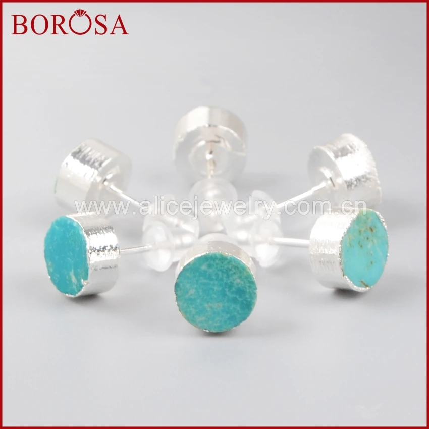 Женские сережки гвоздики BOROSA маленькие круглые серьги из натурального голубого