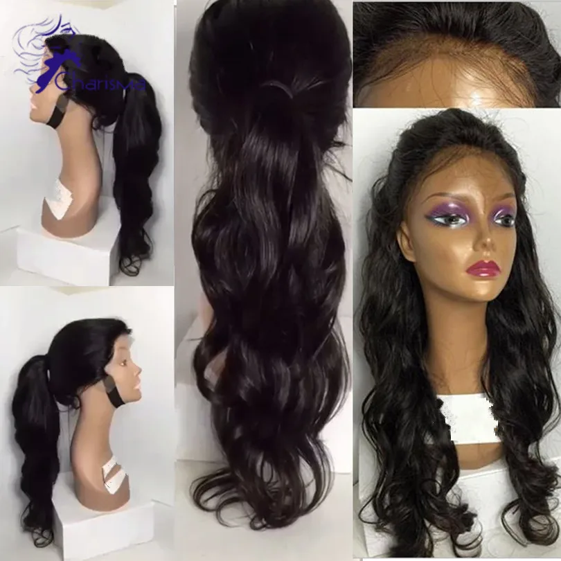 Newest Ponytail Brazilian Human Hair Full Lace Wig 130 Medium Brown Loose Wave Lace Front Wigs