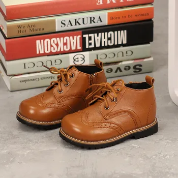 

Children Boys Genuine Leather Shoes Hollow Out Carving Retro Vintage Style Ankle High Fashion Boots Kids All Match High Quality