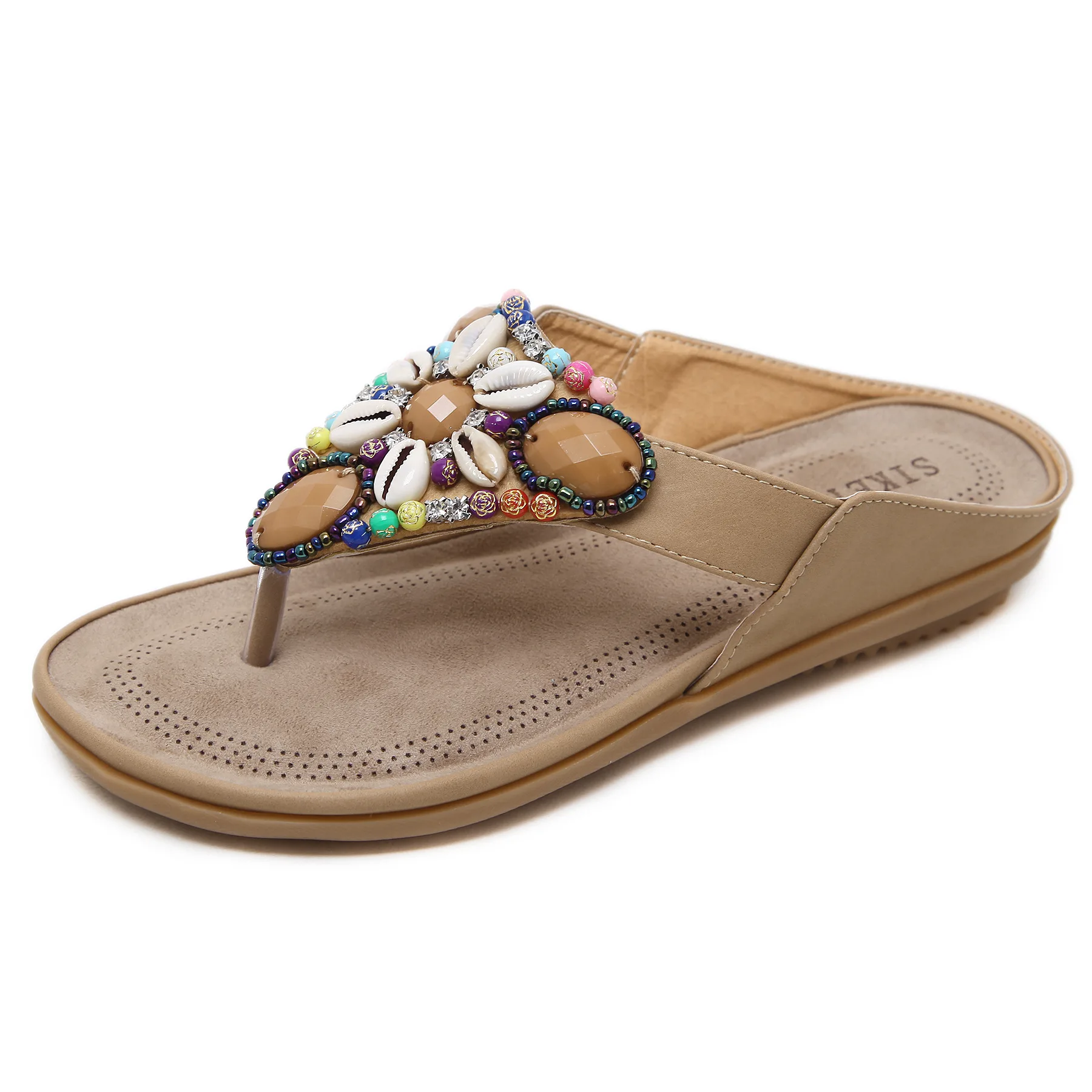 2019 Summer New Women's Sandals Bohemian Shell Decoration Beaded Design Large Size Flat Casual Slippers Retro Style 2019 Summer New Women's Sandals Bohemian Shell Decoration Beaded Design Large Size Flat Casual Slippers Retro Style