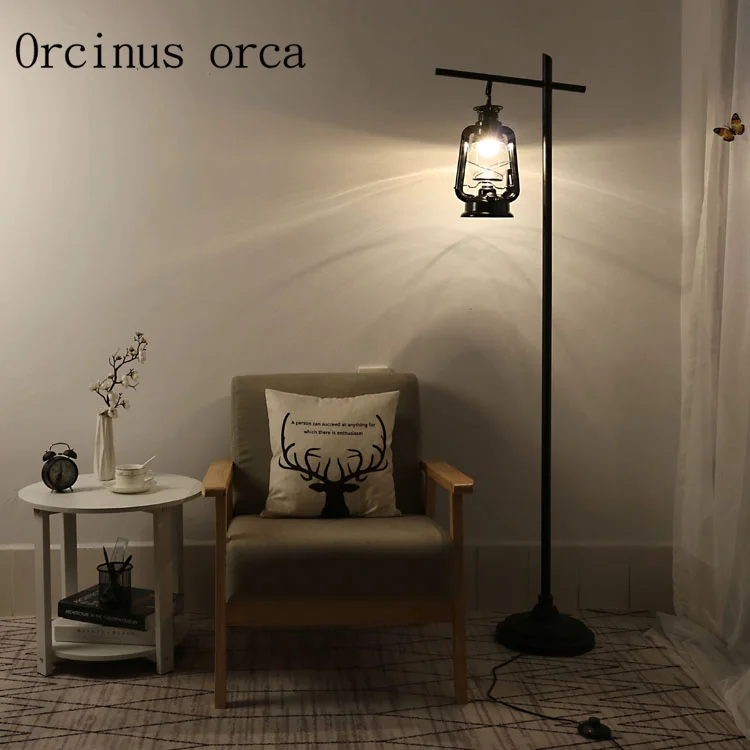 

American style rural retro kerosene floor lamp living room bedside lamp Nordic Industrial Wind iron art LED floor lamp