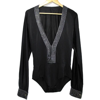 

New style child latin dance costumes spandex diamond long sleeves latin dance shirt for boys latin dance competition shirt