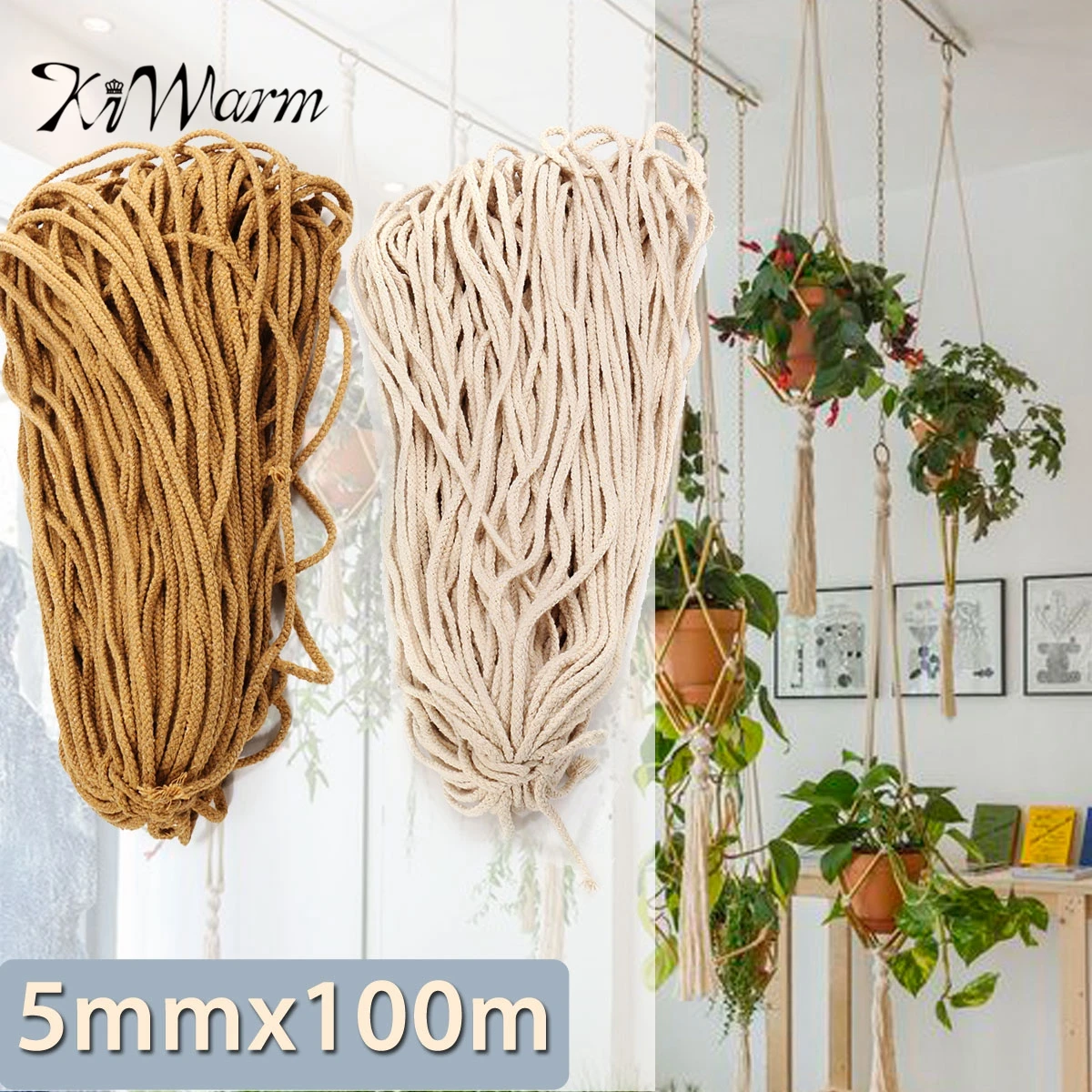 

KIWARM 5mmx100m Braided Cotton Rope Twisted Cord Rope DIY Craft Macrame Woven String Home Textile Accessories Craft Gift