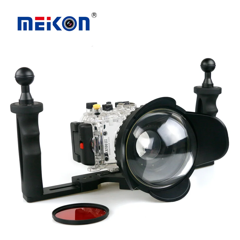 40 M/130F Subacquea Impermeabile Custodia Per Sony Rx100 Iii + 67Mm Red Filter + 67Mm Lente Fisheye + Due Mani Di Alluminio Vassoio