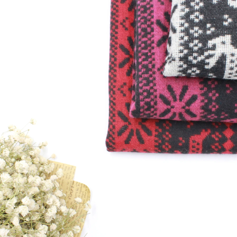 

YLZZ Three Colors Christmas Deer Pattern Winter Plaid Sweater Scarf DIY Woollen Fabric Coat Scarf Wool Fabric 150cmX50cm