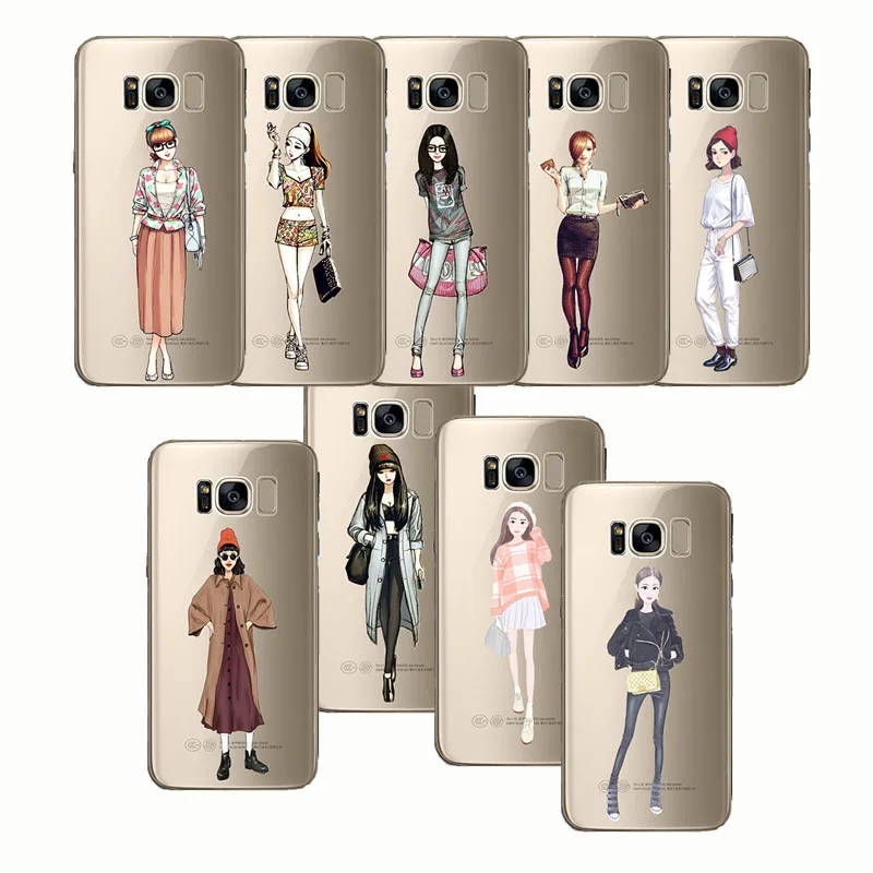 

cartoon Fashion Girl Dress Clothes Cartoon Cover Soft Clear Phone Case for Samsung Galaxy Note 4 5 8 S9 edge plus S6 S7 S8