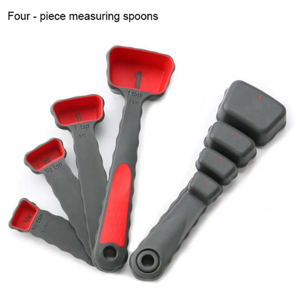 

4 pcs Grey Red Color Measuring Spoon Plastic Handle Kitchen Practical Measuring Tool DropShipping