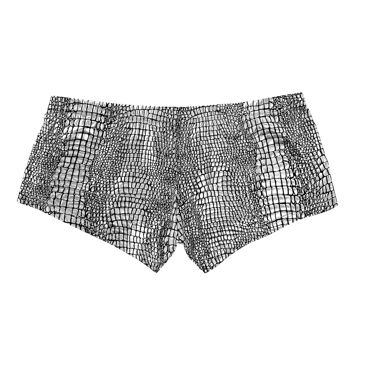 Sexy Mens Wet Look Shiny Metallic Lingerie Boxer Panties Underwear Snakeskin Printed Bulge Pouch Clubwear Low Rise Trunks Shorts