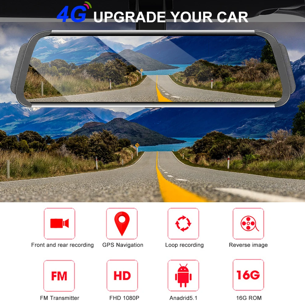 Bluavido 4G ADAS Автомобильный видеорегистратор с камерой GPS Android 10 дюймов потоковые