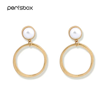 

Peri'sbox Vintage Pearl Hoop Earrings For Women 80s Jewelry Baroque Chic Earrings Matte Gold Tone Round Pearl Earrings Hoops