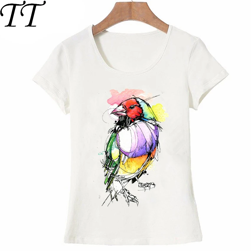 

New Arrival T shirt women Gouldian Finch watercolor painting T-Shirt cute bird print Summer women T-Shirt female casual Tops Tee