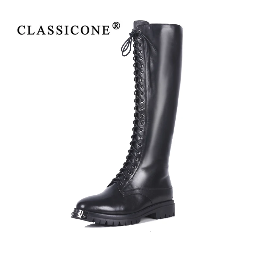 

CLASSICONE 2018 shoes woman winter snow high boots genuine leather inside warm wool brand fashion flats sexy luxury handmade