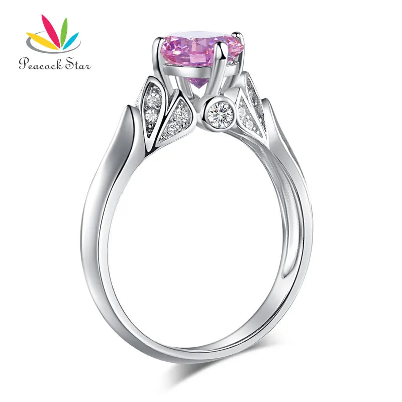 

Peacock Star Flower 925 Sterling Silver Wedding Promise Anniversary Ring 1.25 Ct Fancy Pink Stone Jewelry CFR8258