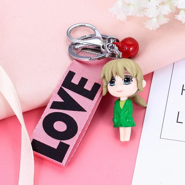 New Fashion Anime Girl Ribbon Bell Keychain Cute Doll Vinyl Keyring Bag Car Purse Pendant