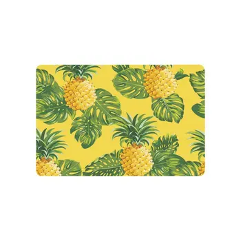 

Pineapples and Tropical Leaves Anti-slip Door Mat Home Decor, Yellow Indoor Outdoor Entrance Doormat