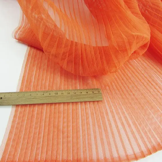

1yard orange tulle accordion pleated fabric, tulle fabric with Vertical crease,, tulle panel lace fabric, ruffled tulle