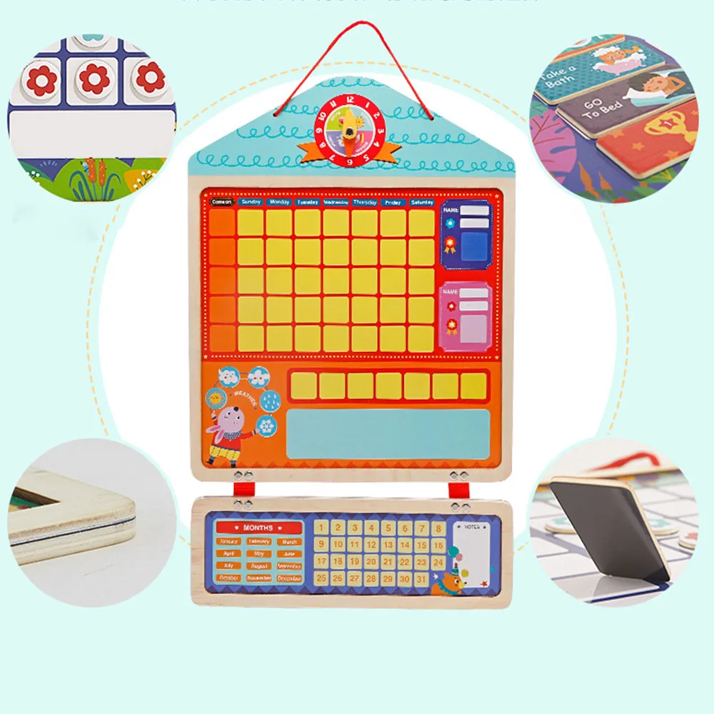 Wooden Magnetic Reward Activity Responsibility Chart Calendar Kids Schedule Educational Toys for Children Calendar Time Toys