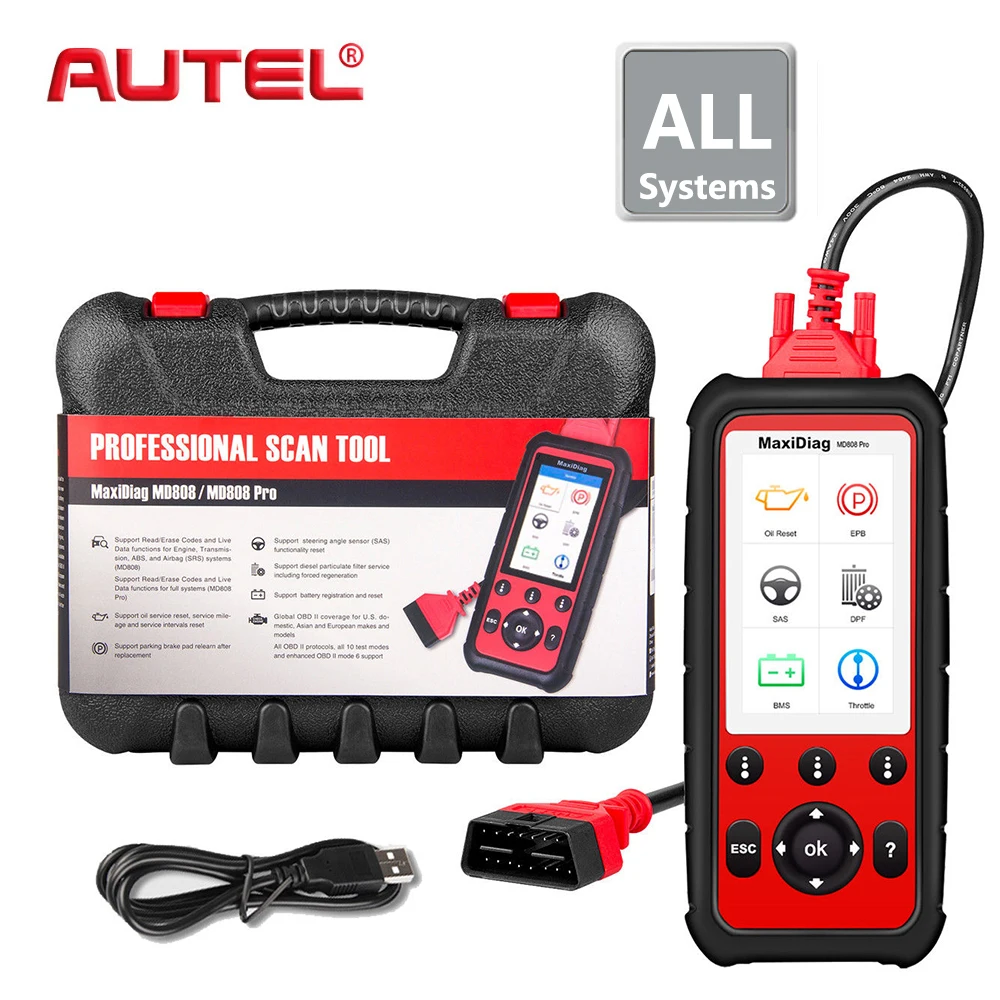  Full System Car Diagnsotic Tool Autel Maxidiag MD808 PRO OBD2 OBD support BMS/Oil Reset/ SRS/EPB/DPF Best Handheld Auto Scanner