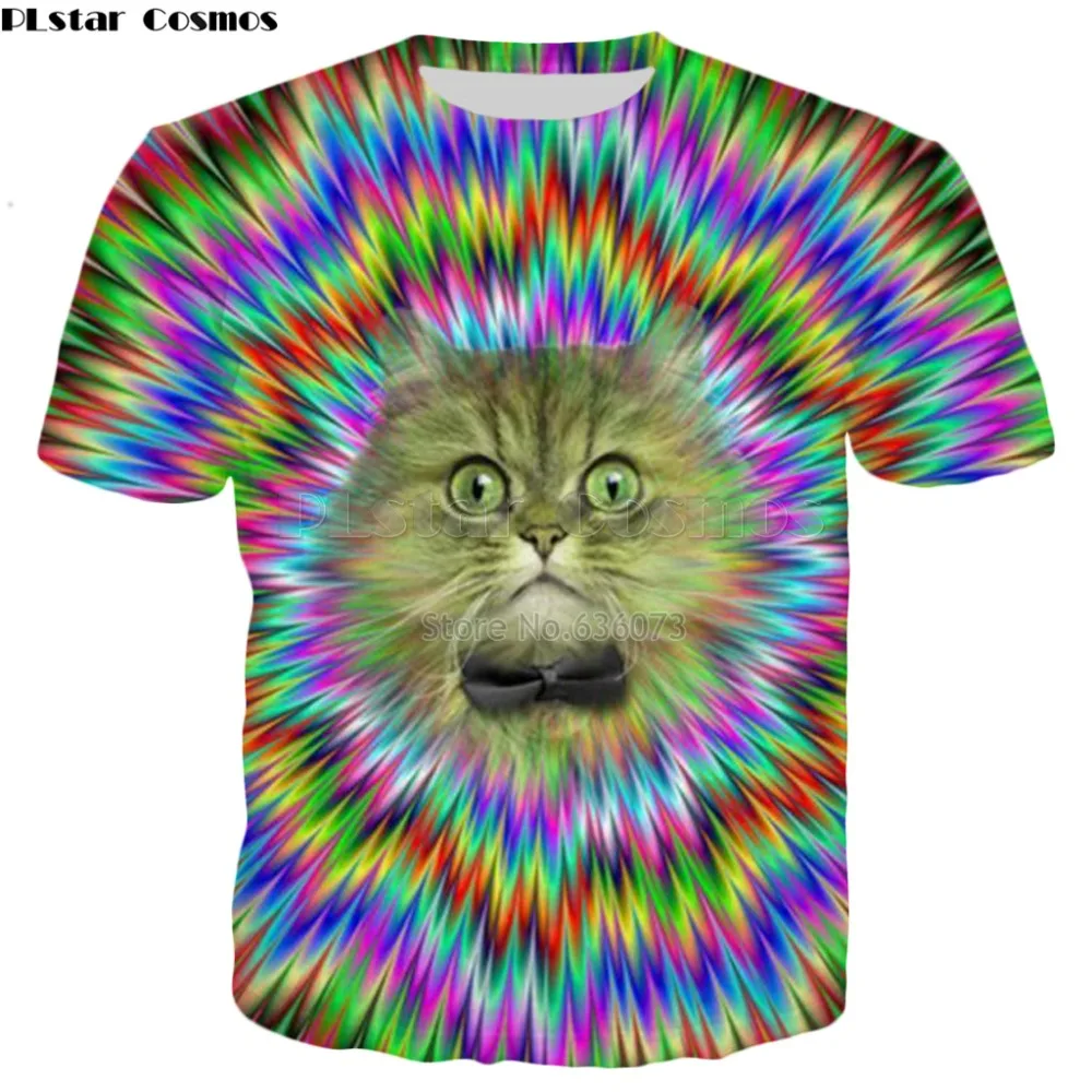 

PLstar Cosmos Drop shipping 2018 summer New Fashion T-shirt Psychedelic tshirt Fun cat 3d Print Men's Women's Casual t shirt