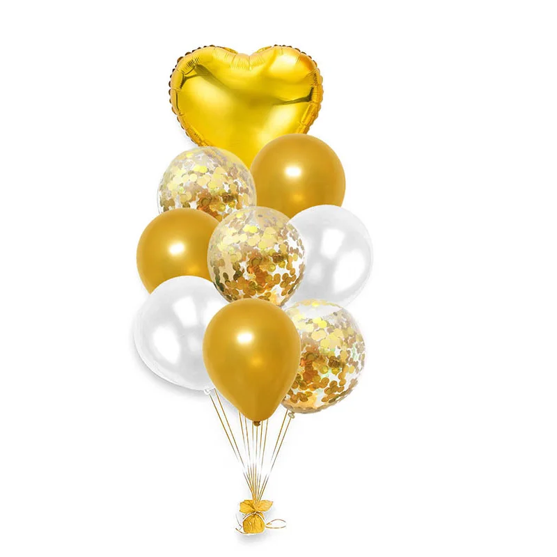 gold Праздничный-zone 9 шт. 12 дюймов воздушный шар "Конфетти" 18 дюймов Алюминий Фольга воздушные шары с дизайном «сердце» Набор для Свадебная вечеринка украшения, воздушные шары - Цвет: gold