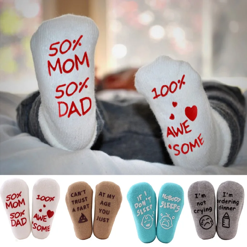 

Newborn Socks Infant Baby Toddler Anti-slip Cotton Socks Cute Funny Letter Socks
