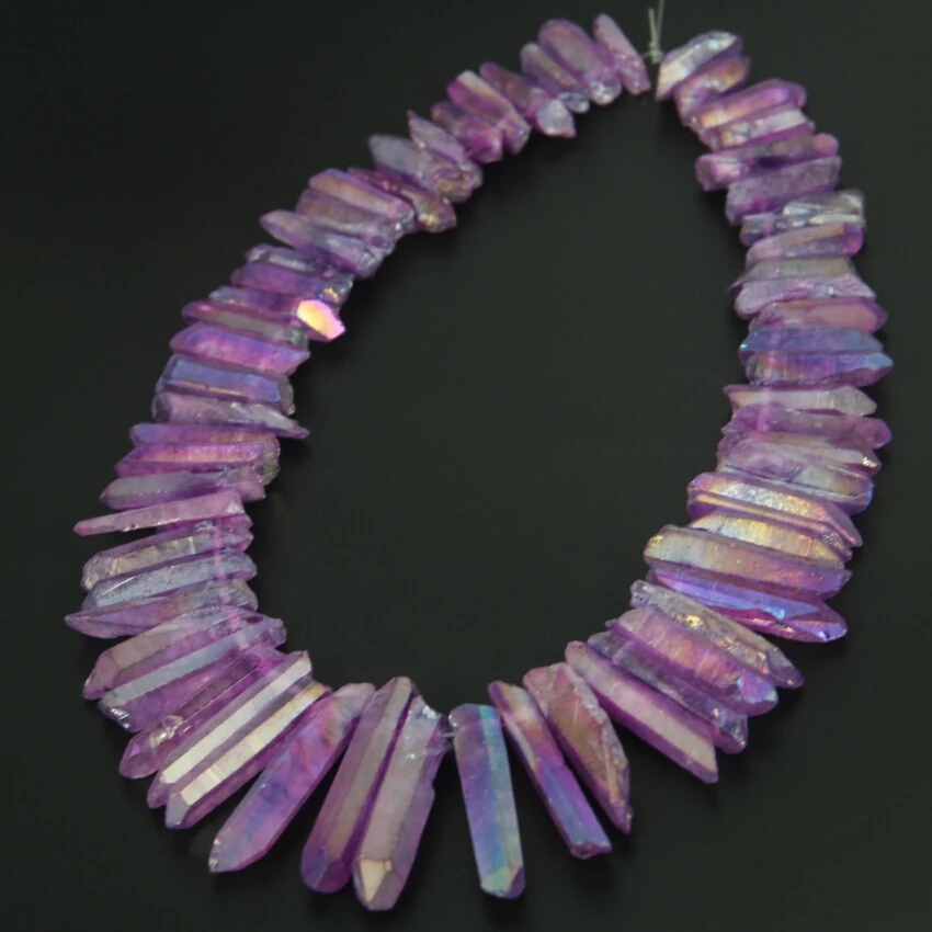 

Rough Purple Titanium Quartz Sticks Points Bulk,Graduated Pillar Spikes Pendants Loose Beads,approx 62pcs/strand