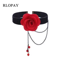 RLOPAY Хэллоуин черный красный розовый Бархатный чокер, колье с бусинами воротник Цепочка-колье для женщин винтажное ювелирное ожерелье