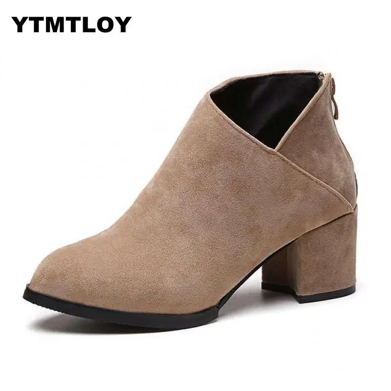 

Winter Boots Women 2019 Black Ankle Boots for Women Thick Heel Slip on Ladies Shoes Boots Bota Feminina High Heel Shoes