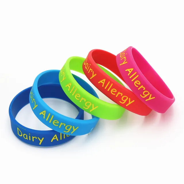 1pc Medical Alert Dairy Allergy Silicone Wristband 5 Colours Kids 1pc Medical Alert Dairy Allergy Silicone Wristband 5 Colours Kids Children Size Bracelets Bangles Awareness Armband Gifts