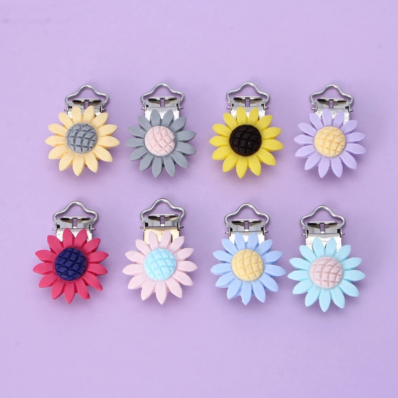 

5PcsSunflower Pacifier Clip Silicone Bead Baby Teether Teething Accessories Clip