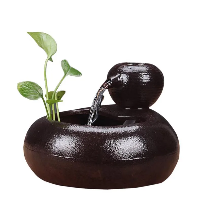 

Ceramic Feng Shui Fountain Office Desktop Humidifier Hydroponic Flower Pot Pet Drinking Fountain Water Fountains Home Decoration