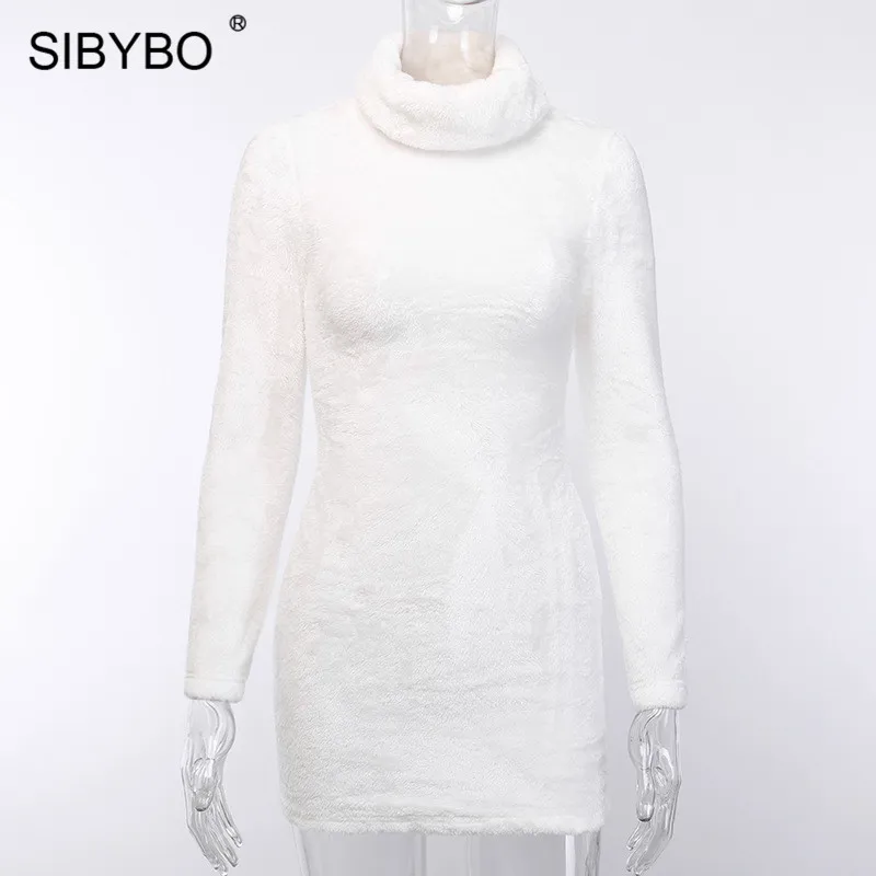 Женское мини платье SIBYBO Осеннее облегающее с высоким воротом и длинным рукавом