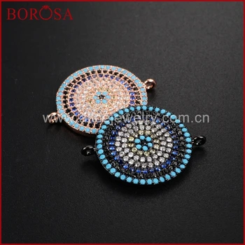 

BOROSA CZ Micro Pave Round Eye Connectors for Bracelet,Drusy Rainbow Zircons Crystal Beads Connectors for DIY Jewelry WX345