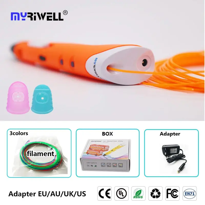 myriwell 3d ручка пластик для 3д ручки 3д ручка 3d pen 3 d ручка 3 д ручка для рисований 3 д ручка принтер，треде ручка 3d рисует пластиком pla пластик стержни для 3d ручки триде ручка 3 д ручки 3d printing pen подарки - Цвет: Orange