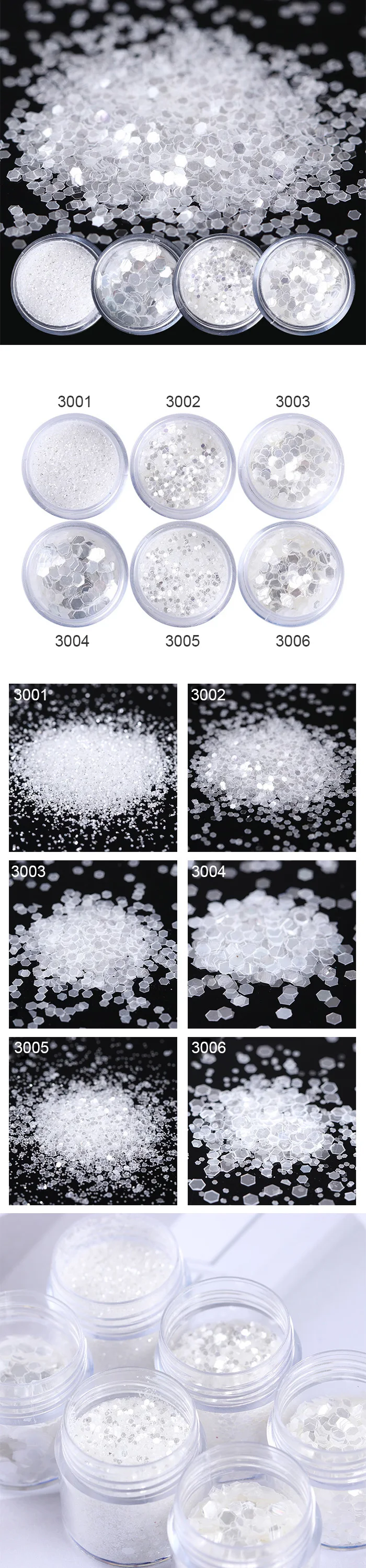 6 коробок/10 мл ногтей Блеск порошок пыли белый серебряные блестящие ногти блестки смешанные блестка DIY маникюр украшения искусства