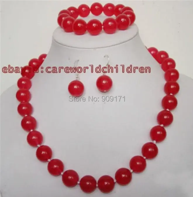 

Free Shipping>>Fashion 12mm Red Jade Noblest Necklace Bracelet Earring Set