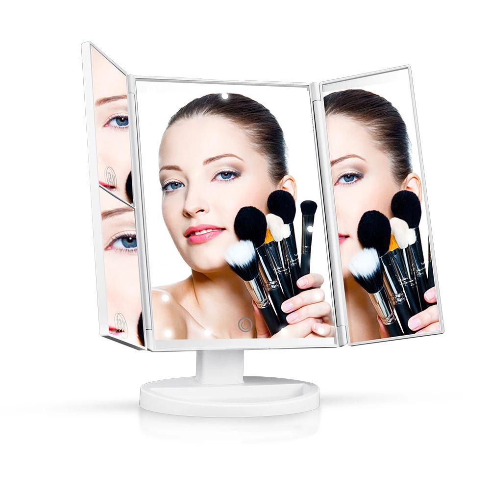 

Makeup 21 Led Vanity Mirror with Lights Touch Screen Switch,180 Degree Rotation Dual Power Supply Portable Trifold Makeup Mirror