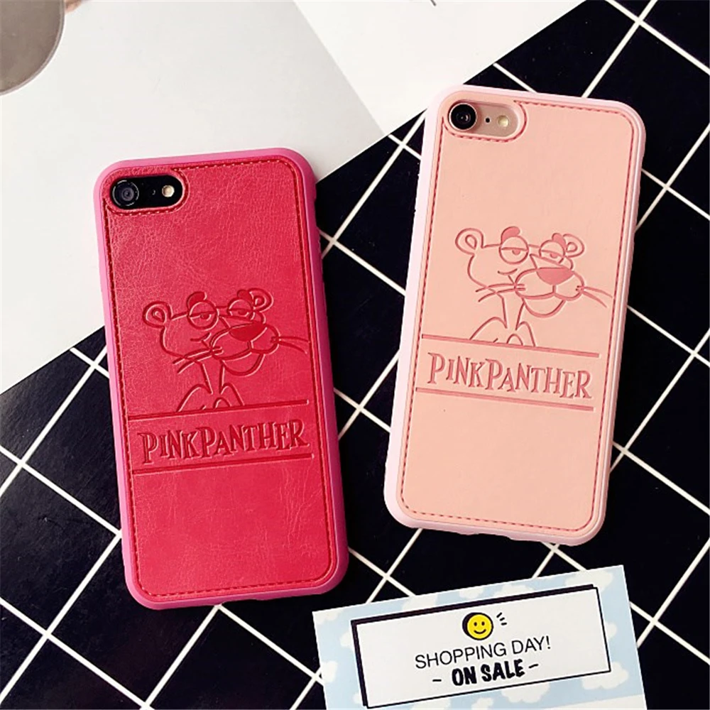 

Fashion PU Leather Pink Panther Soft Case For iPhone 6S Cute Girl favorite Cartoon pattern For iPhone 6S plus shockproof Case